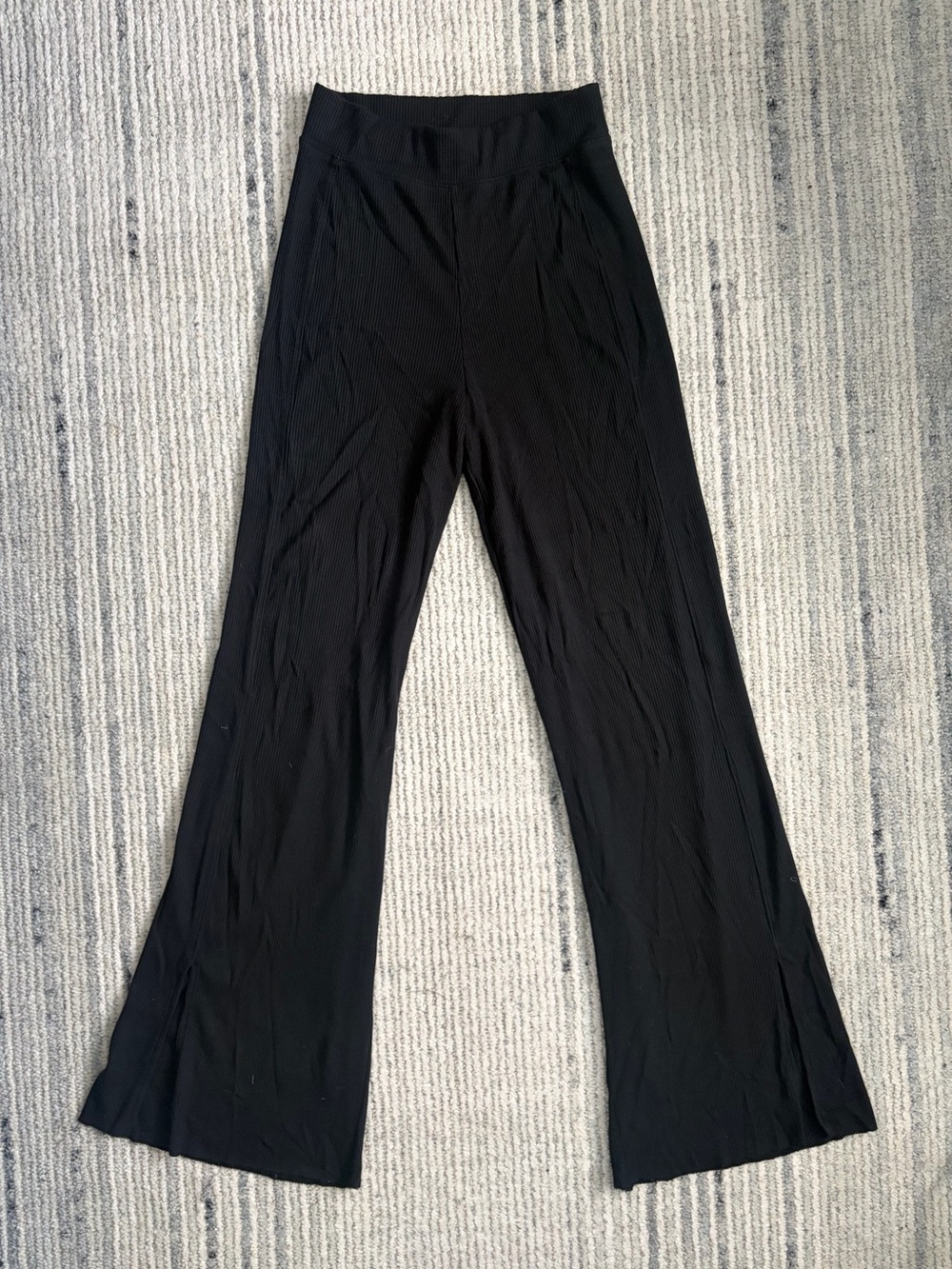 Aerie Black Ribbed Wide-Leg Knit Pants Size XS